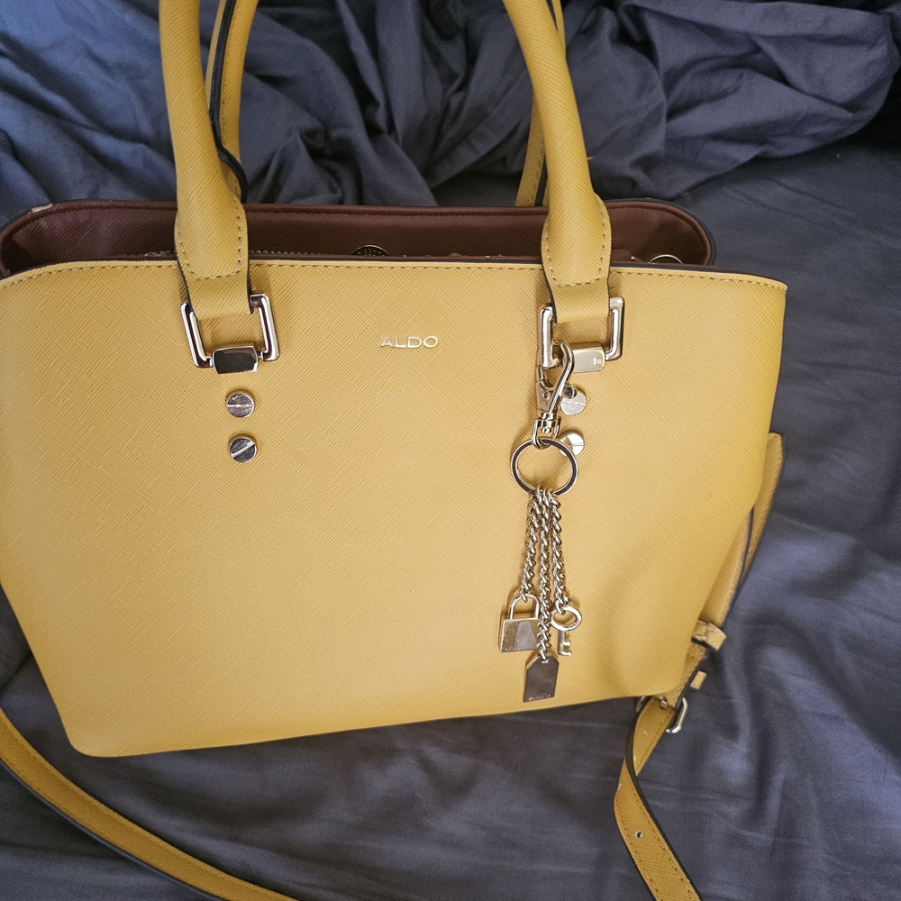 Aldo Mustard Yellow Satchel with Gold Accents